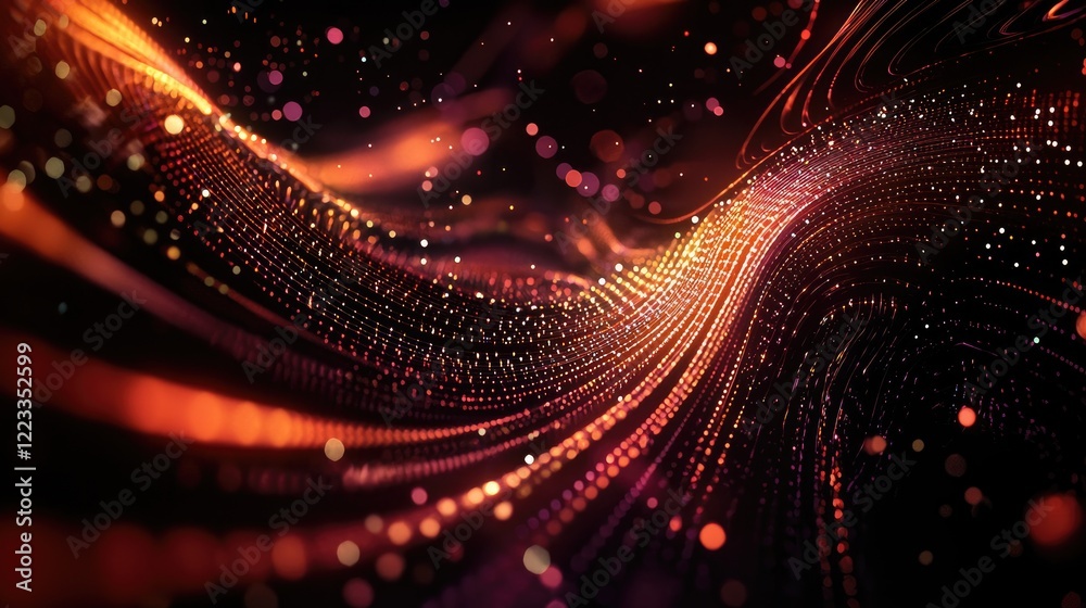 Poster Abstract Digital Background with Glowing Lights and Wavy Lines Creating a Futuristic Technology Concept for High-Tech Visuals and Designs