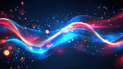 Obraz premium Futuristic Digital Abstract Background with Glowing Blue and Red Lines, Circuit Patterns, and Data Visualizations for Technology Concepts and Design Projects