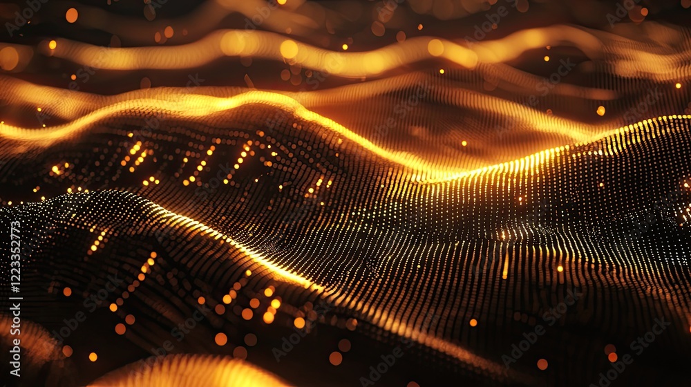 Poster Abstract Digital Background with Glowing Lights and Wavy Lines Creating a Futuristic Technology Concept for High-Tech Visuals and Designs