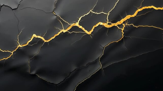 Golden cracks on dark textured background
