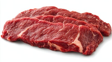 Fresh Raw Red Meat Cuts on White Background for Culinary Use