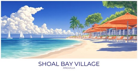 Shoal bay village Anguilla Travel Poster Flat Illustration Print Decor Gift Canvas Wall Art
