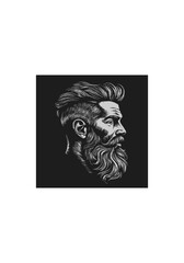 Vector Illustration of a Bearded Man with Stylish Haircut in Monochrome for Barber and Male Grooming Design
