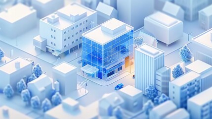 frosted glass buildings isometric city for commercial design concept