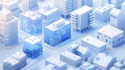 Fototapeta premium frosted glass buildings isometric city for commercial design concept