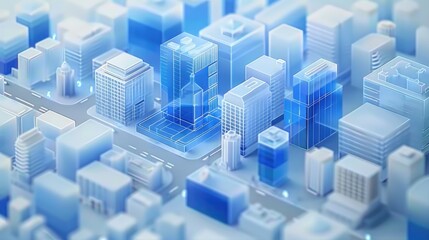 Obraz premium frosted glass buildings isometric city for commercial design concept