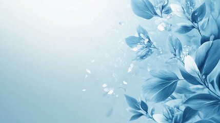 Serene Blue Leaves and Falling Petals Artistic Design