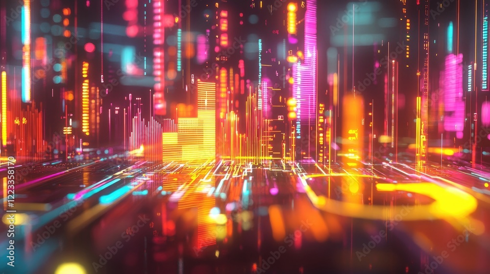 Aufkleber This vibrant and abstract digital visualization features colorful data charts and graphs, symbolizing technology and analytical insights within a modern environment.