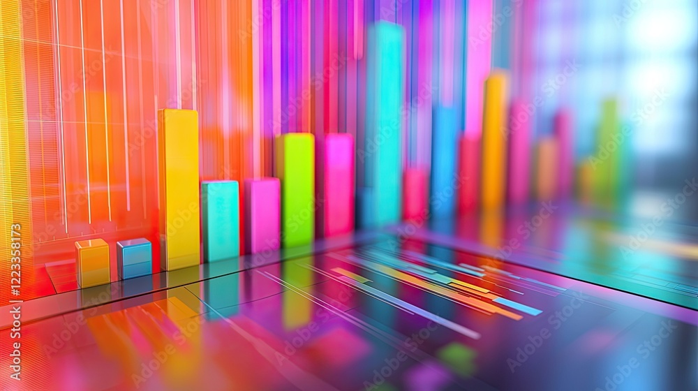 Fototapete This vibrant and abstract digital visualization features colorful data charts and graphs, symbolizing technology and analytical insights within a modern environment.