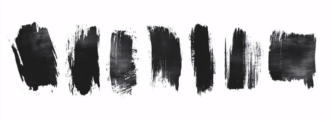 Set of nine artistic black brush strokes on white background