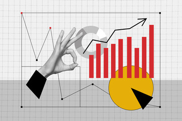 Contemporary art banner collage of hand show okay gesture approval sign economy success development...