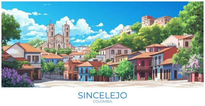 Sincelejo Colombia Travel Poster Flat Illustration Print Decor Gift Canvas Wall Art