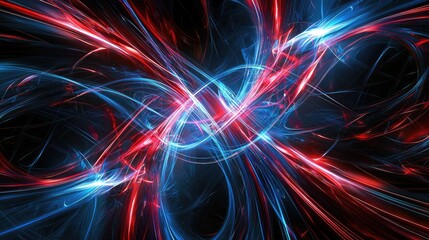 Fototapeta premium Explore this mesmerizing digital abstract background featuring glowing blue and red lines intertwined with circuit patterns, perfect for technology-related design project
