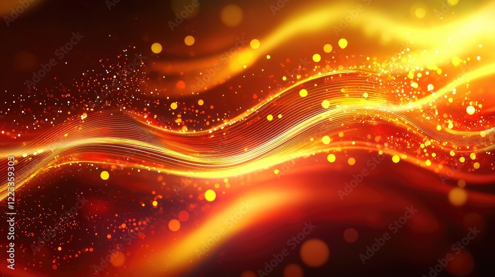 Poster eye-catching abstract digital background featuring glowing lights and wavy lines, ideal for projects