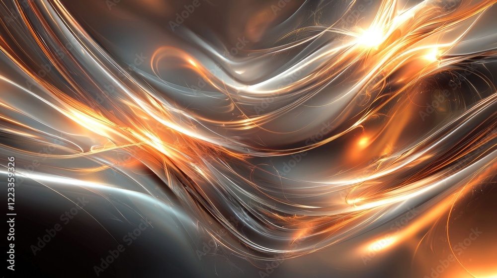 Poster eye-catching abstract digital background featuring glowing lights and wavy lines, ideal for projects