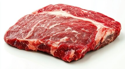 Obraz premium Fresh Raw Beef Cut on White Surface Ready for Cooking Preparation