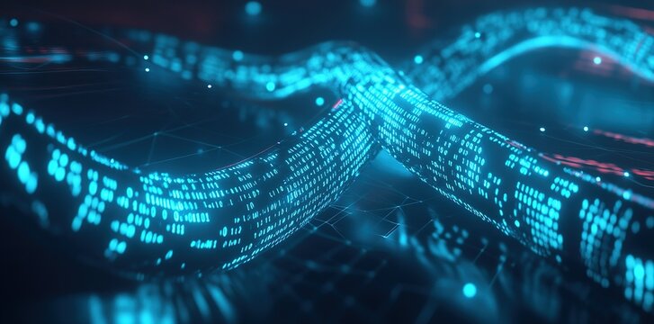 Futuristic data stream flowing through cyberspace with binary code