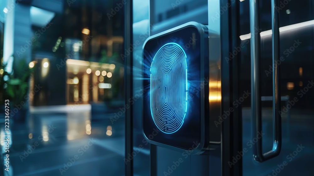 Aufkleber High-tech biometric fingerprint scanners showcased in a sleek environment, emphasizing modern security technology for efficient user identification and access control.