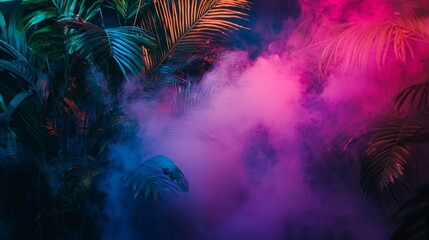 Abstract colorful smoke clouds illuminated by vibrant lighting
