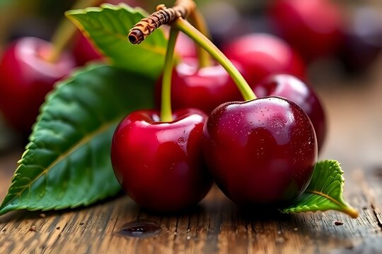 image en gros plan de plusieurs cerises griottes m&ucirc;res