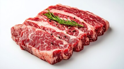 Obraz premium Fresh Thick Cut Beef Steak with Rosemary and Pepper on White Background