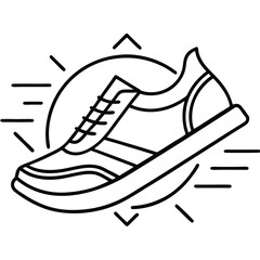 A sleek and modern logo design for a shoe company, featuring a minimalist shoe silhouette in vector line art, emphasizing elegance and style.