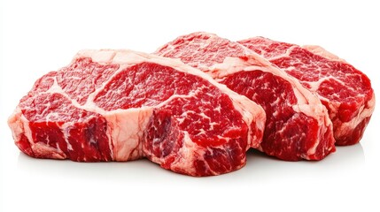 Fototapeta premium Fresh Raw Beef Steaks Ready for Cooking on a White Background