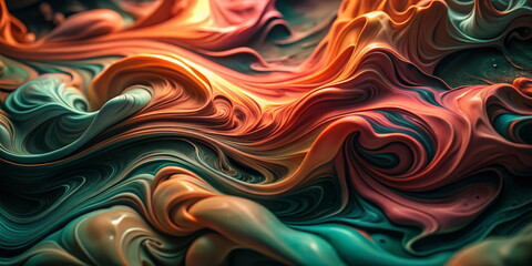 Fototapeta premium Abstract fluid art in vibrant orange and teal swirls