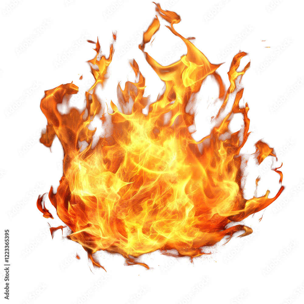 Poster realistic fire flame effect with transparent background for creative design projects, realistic fire