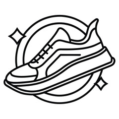 A sleek and modern logo design for a shoe company, featuring a minimalist shoe silhouette in vector line art, emphasizing elegance and style.