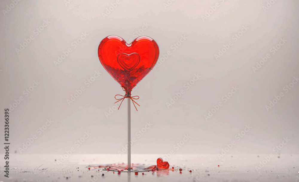 Aufkleber A red heart balloon with a red string attached to it. The balloon is on a white surface