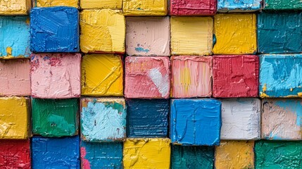 Abstract textured painting with colorful blocks