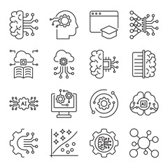 machine learning set of web icons in line style. data and dashboard. Vector illustration
