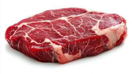 Fresh Raw Ribeye Steak Surrounded by White Background for Cooking