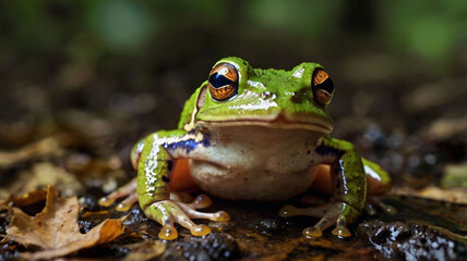 Obraz premium A beautiful frog is in a camera look ai
