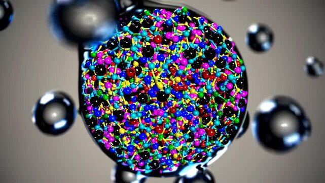 A drop of liquid revealing complex molecular structures when magnified