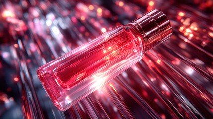 Stunning Red Bottle with Sparkling Liquid on Radiant Background