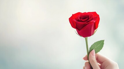 Rose In Full Bloom Held By A Hand With Soft Background