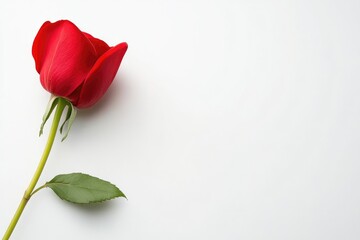 Obraz premium Horizontal Red Rose Gracefully Laying On White.