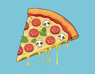 pizza with salami and cheese or Food Object Icon Concept Isolated Premium, and Sticker template with Pizza.