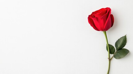 Fototapeta premium Elegant Red Rose Angled Gracefully On White Surface.