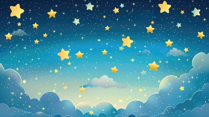 background with stars and clouds cartoon style
