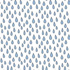 cute seamless pattern with blue doodle raindrops on a white background in doodle style