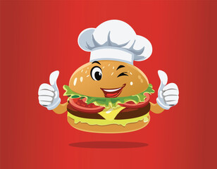 chef with a burger flat design.