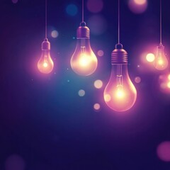 Glowing lightbulbs hanging, dark background, idea concept, website banner
