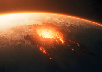 Fiery Meteor Collision with Earth Captured from Space