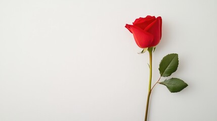 Obraz premium Bright Red Rose Set Against Minimalist White Background.