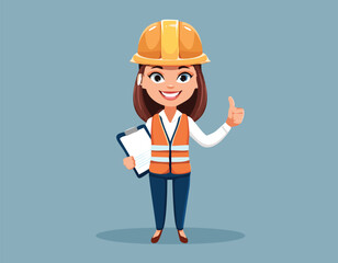 Field Engineer Character design or Confident Female Construction Worker in Flat Vector and women builder wearing safety helmet builder.