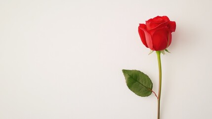 Fototapeta premium Elegant Red Rose Contrasting Softly With White Expanse.