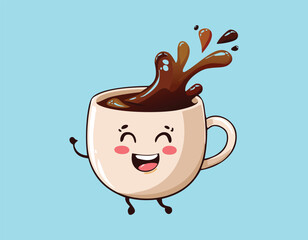 Hot and cute kawaii smiling coffee cup cartoon character vector design.